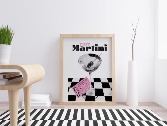 Dirty Martini Retro Cocktail Checkerboard Bar Cart Wall Poster