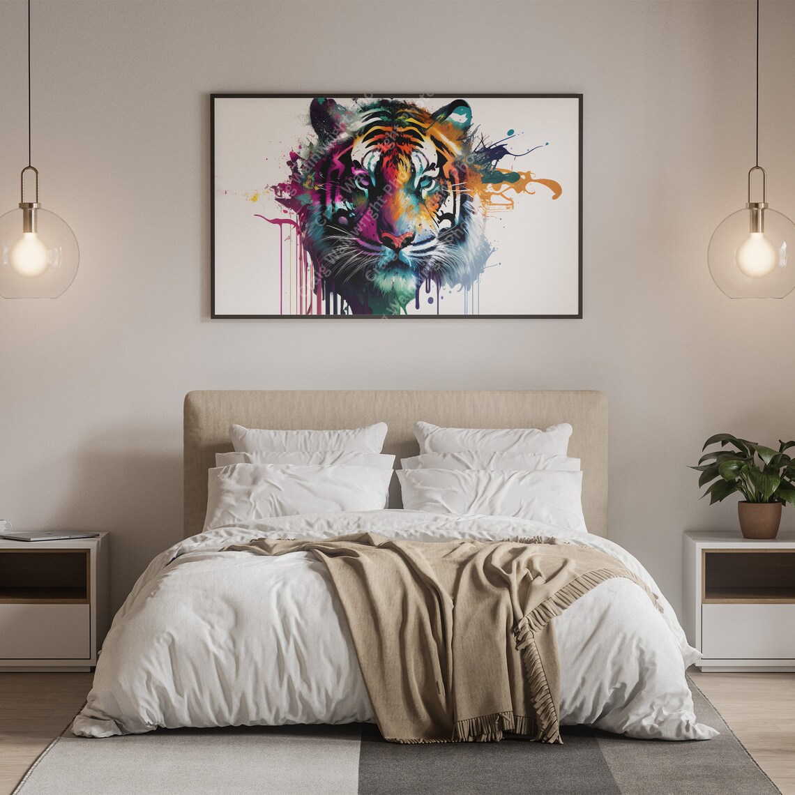 Tiger Face Front View Colorful Splash Paint Portrait Art Poster - Image 4