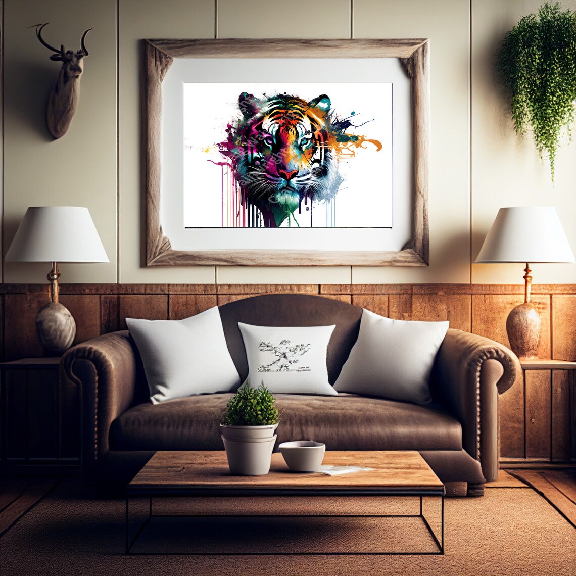 Tiger Face Front View Colorful Splash Paint Portrait Art Poster - Image 3