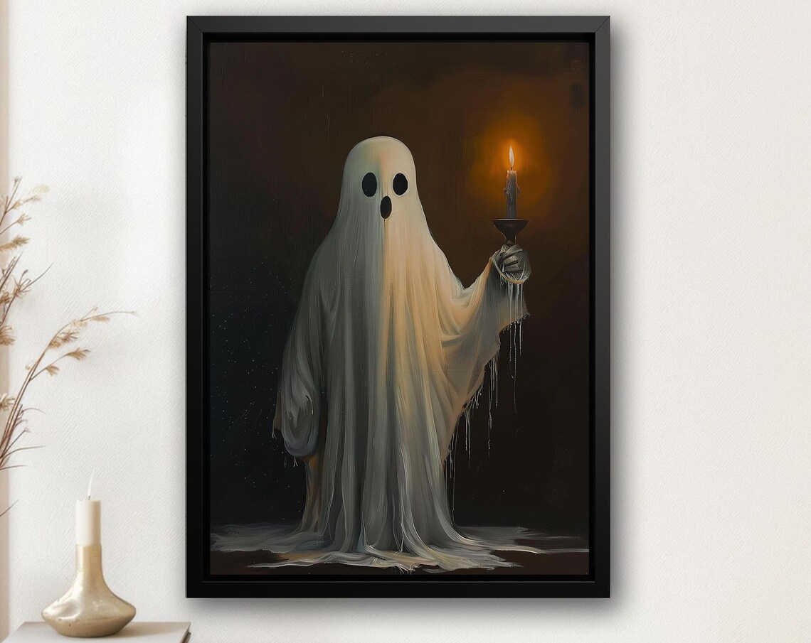 Vintage Ghost Holding Candle Art Print, Halloween