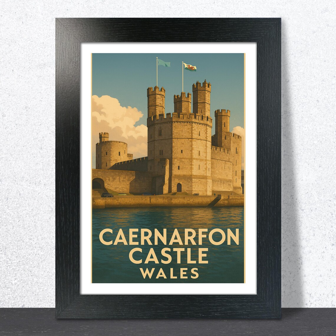 Caernarfon Castle Wales Golden Stone Vintage Travel Poster Art