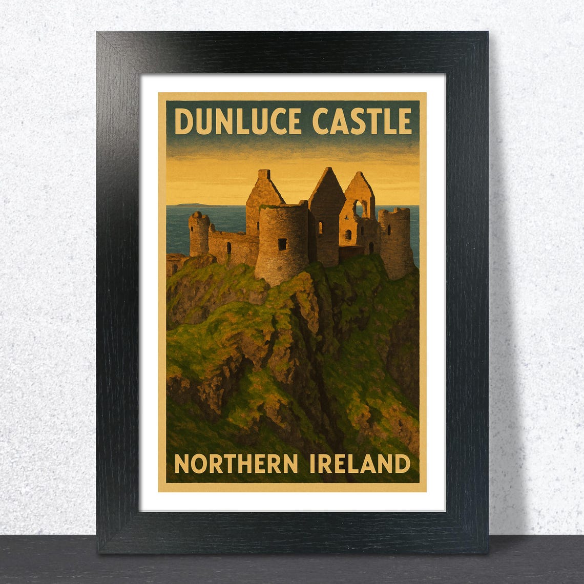 Dunluce Castle Ruins At Sunset Vintage Northern Ireland Travel Poster