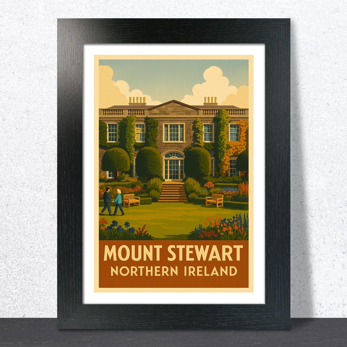 Mount Stewart Northern Ireland Garden House Vintage Travel Poster