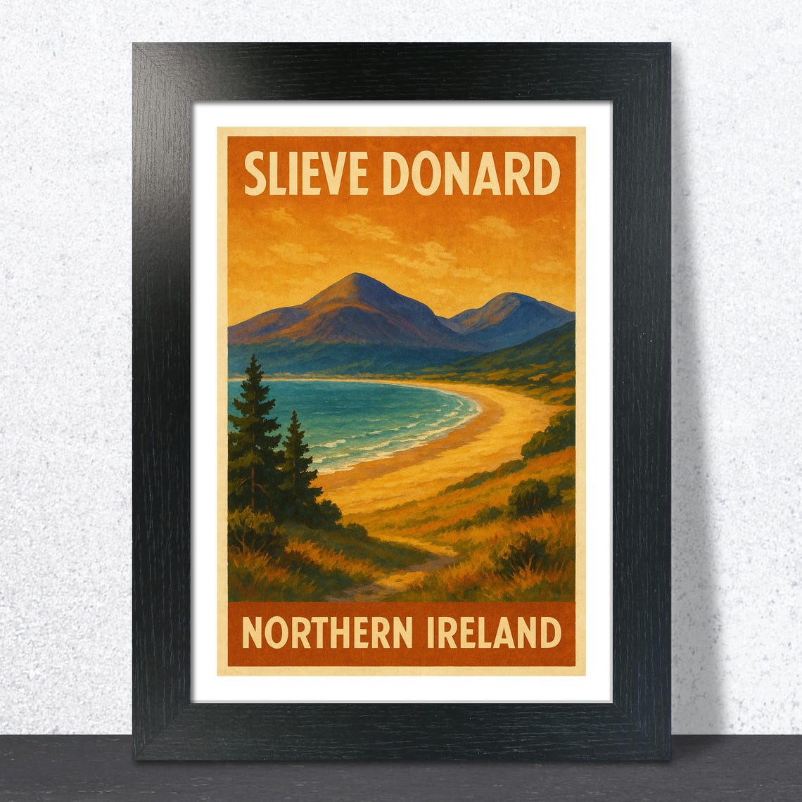 Slieve Donard Sunset Coastline Beach View Vintage Travel Poster