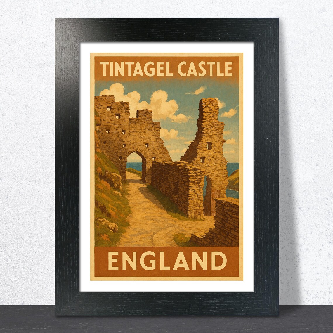 Tintagel Castle England Rugged Coastal Ruins Vintage Travel Poster