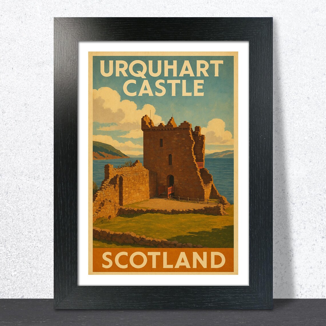 Urquhart Castle on Loch Ness Scotland Classic Vintage Travel Poster