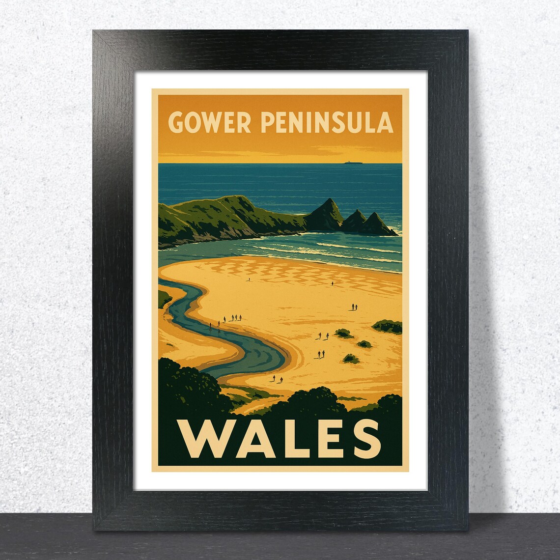 Gower Peninsula Wales Sandy Beach Coast Vintage Travel Wall Poster