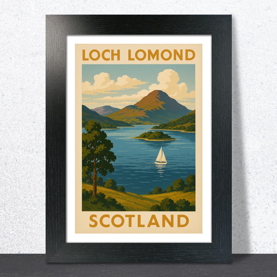 Loch Lomond Scotland Vintage Sailboat Mountain Lake Travel Poster