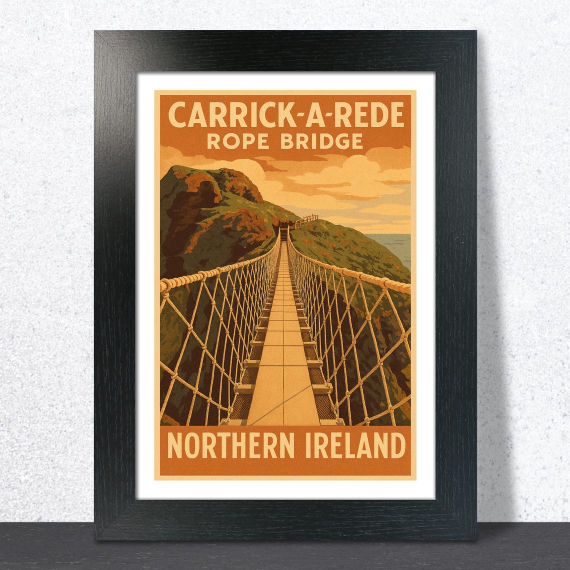 Carrick-a-Rede Rope Bridge Poster Vintage Northern Ireland Coast
