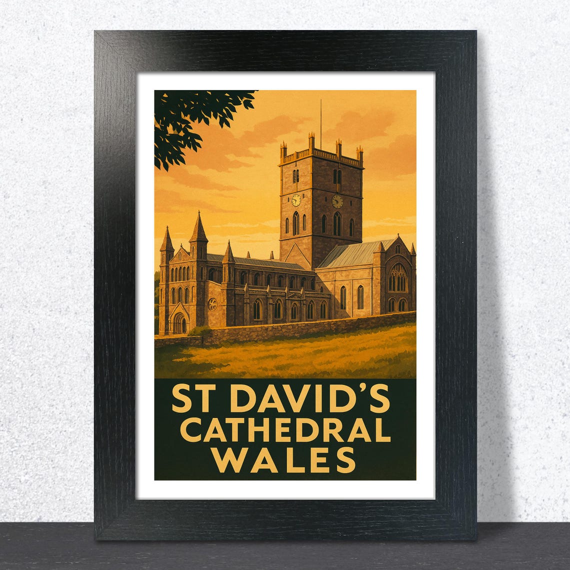 St David's Cathedral Wales Sunset Vintage Retro Travel Poster