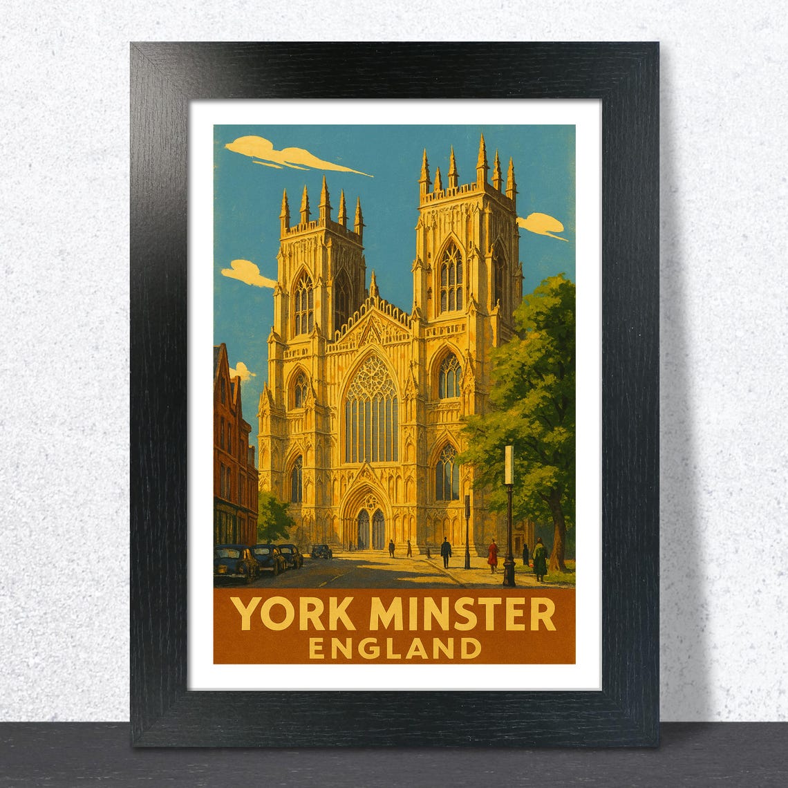 York Minster England Vintage Street Scene Cathedral Travel Poster