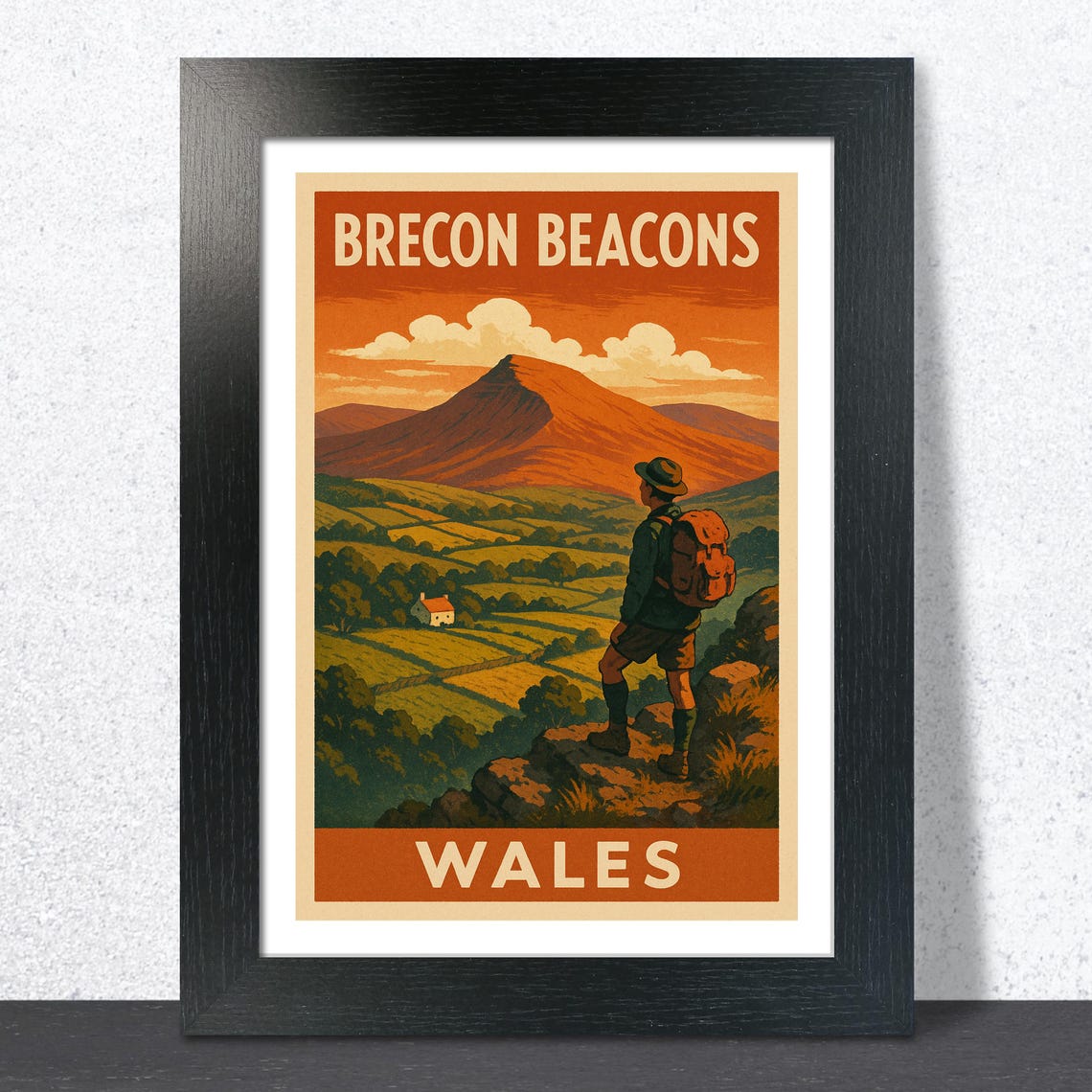 Brecon Beacons Wales Vintage Hiker Mountain Travel Art Poster