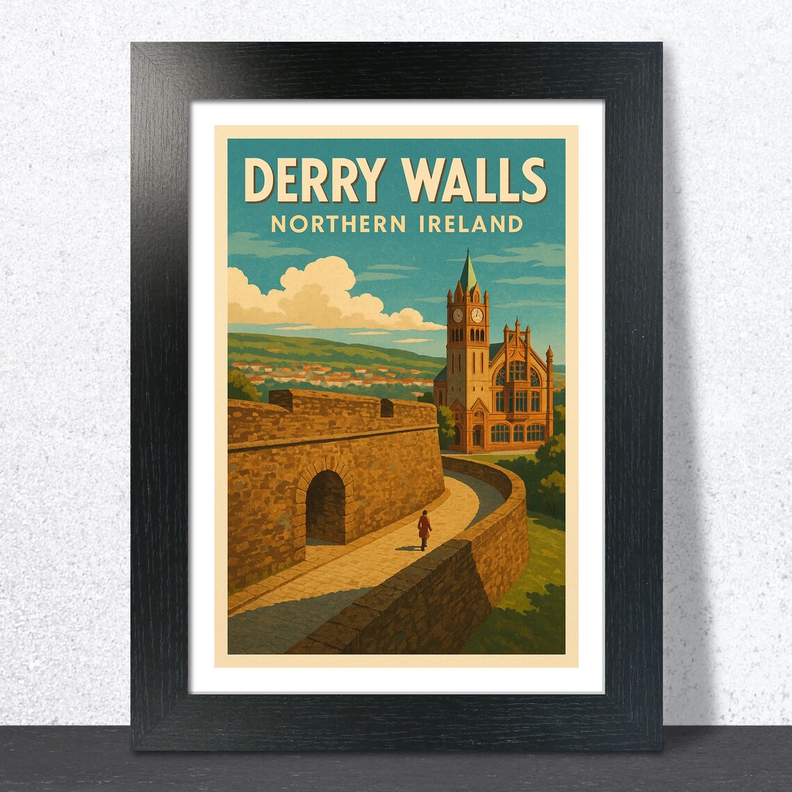 Derry Walls Northern Ireland Vintage Travel Historic Rampart Poster