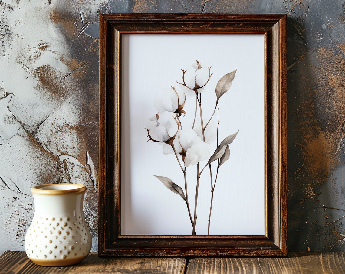 White Cotton Branches Soft Neutral Botanical Watercolor Poster - Image 5