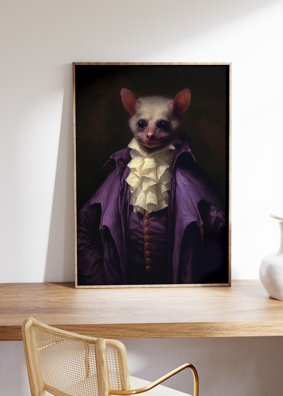 Spooky Bat in a Purple Baroque Coat Dark Gothic Portrait Poster - Image 3