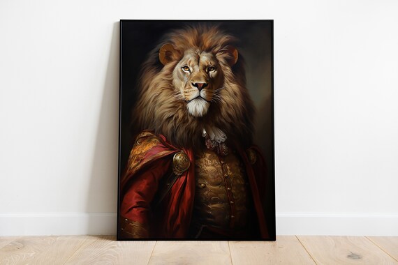 Renaissance Lion Portrait Print Vintage Animal Wall Art