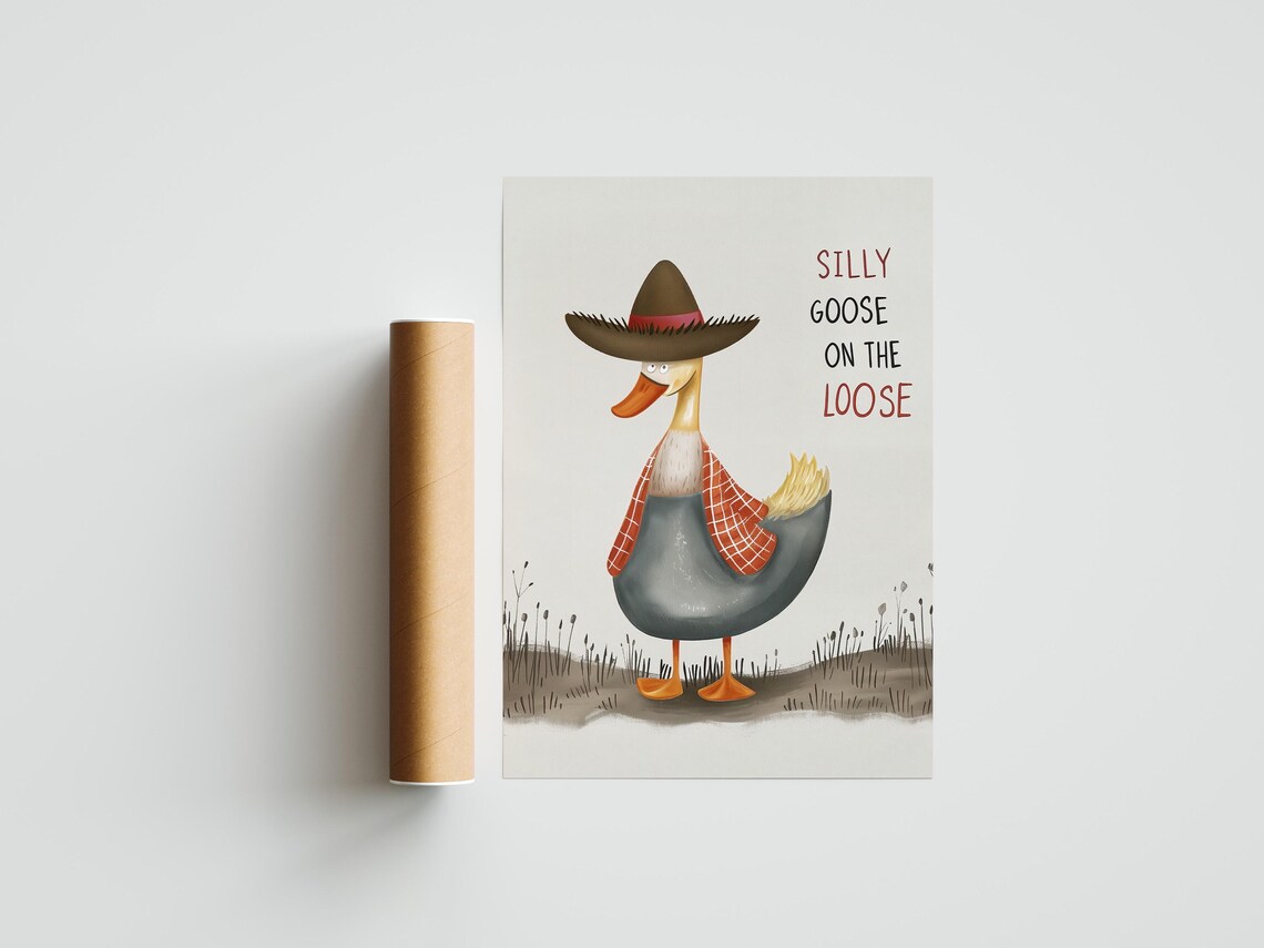 Silly Goose on the Loose in Cowboy Hat with Red Scarf Poster - Image 2
