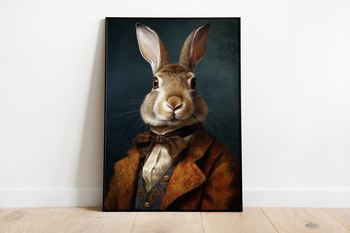 Renaissance Rabbit Portrait Art Print, Animal Body Art