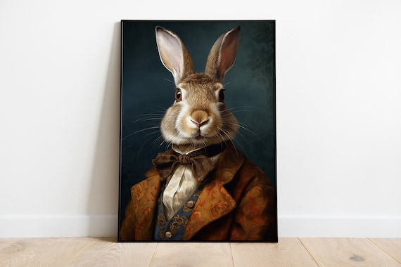Renaissance Rabbit Portrait Art Print, Animal Body Art