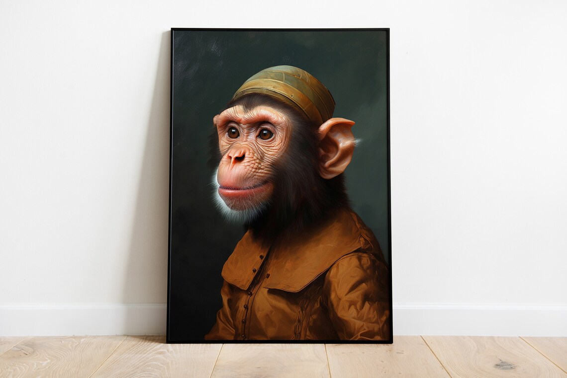 Renaissance Monkey Portrait Print Moody Victorian Wall Art