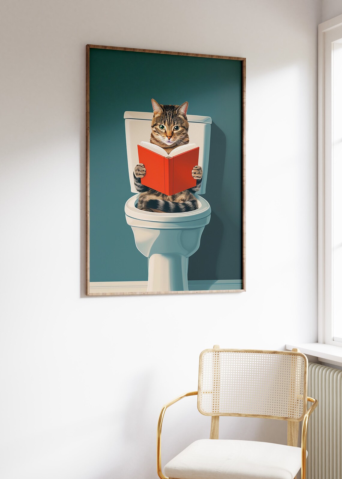 Cat Sitting On Toilet Reading Book, Funny Bathroom Art Print - Image 4