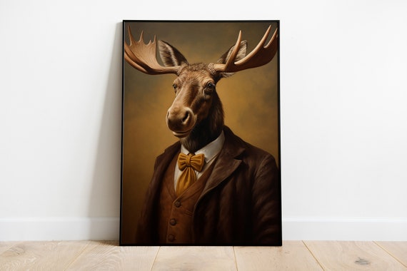 Renaissance Moose Portrait Art Print Funny Animal Decor