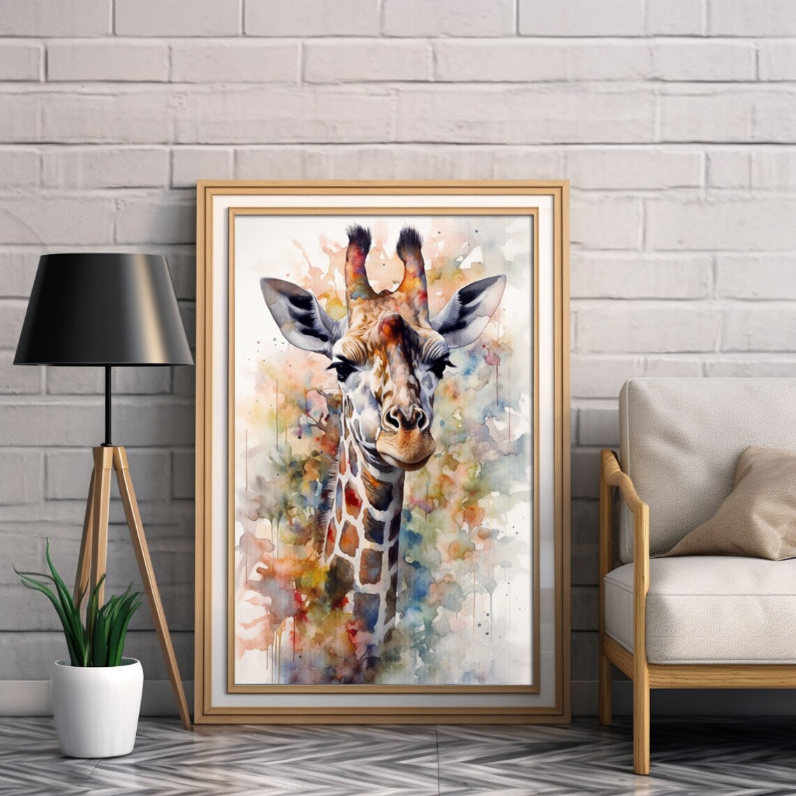 Giraffe Head Portrait Watercolor Safari Wildlife Painting Poster - Image 2