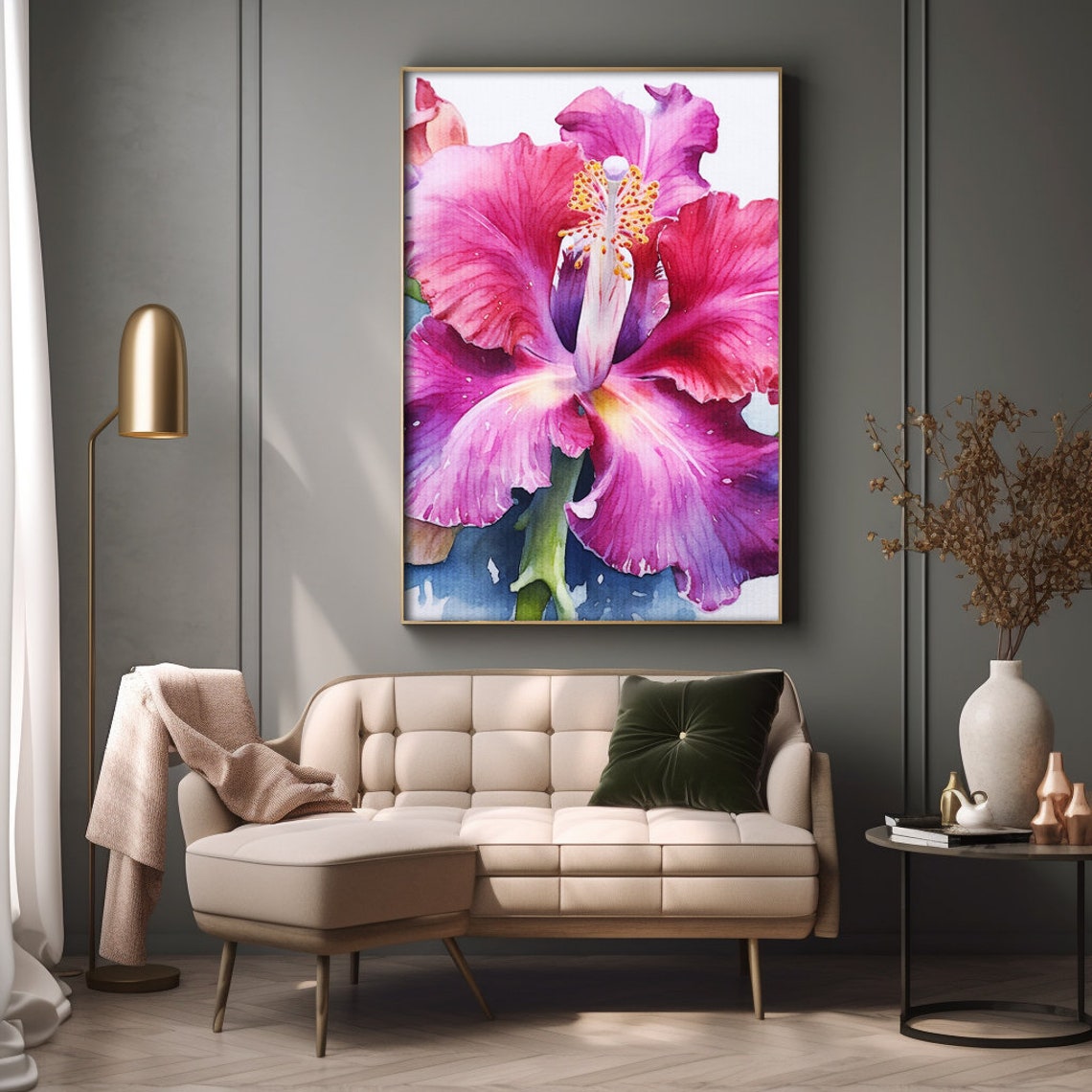 Magenta Hibiscus Flower Watercolor Tropical Botanical Art Print - Image 3