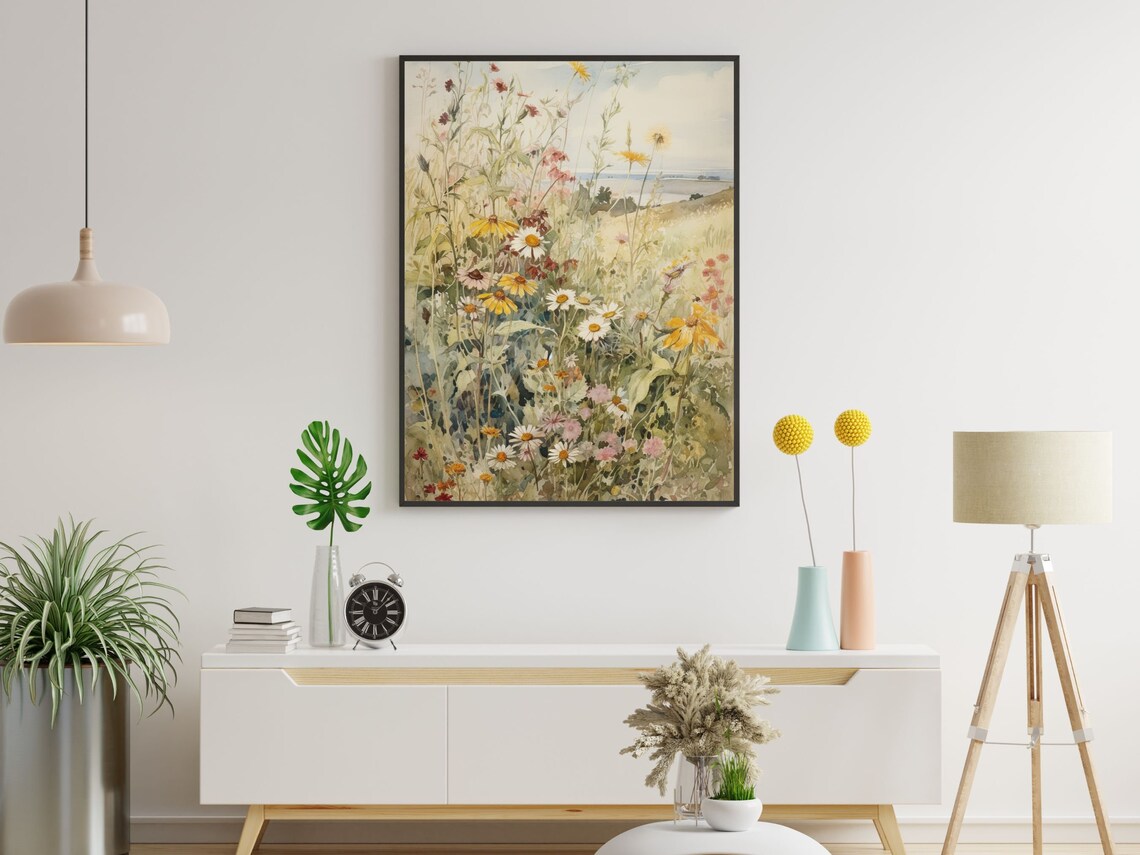 Wild Daisy Meadow Field Summer Flowers Watercolor Nature Poster - Image 3