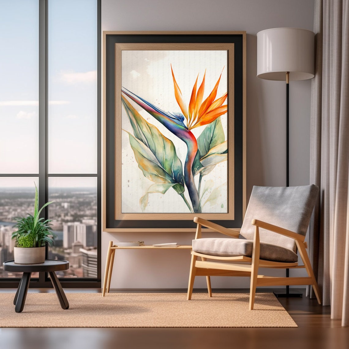 Bird Of Paradise Flower Watercolor Painting Realistic Bird Of Paradise Plant Watercolor For Hallway Bathroom Living Room Office - Image 4