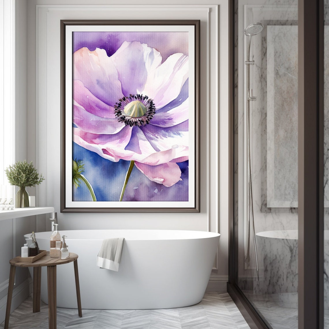 Lavender Anemone Flower Watercolor Close Up Botanical Poster - Image 3