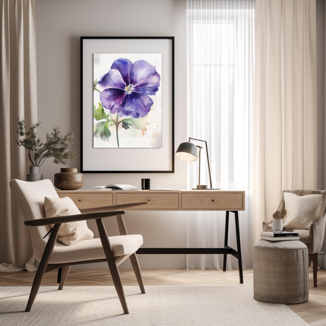 Purple Violet Flower Watercolor Botanical Close Up Painting Print - Image 2