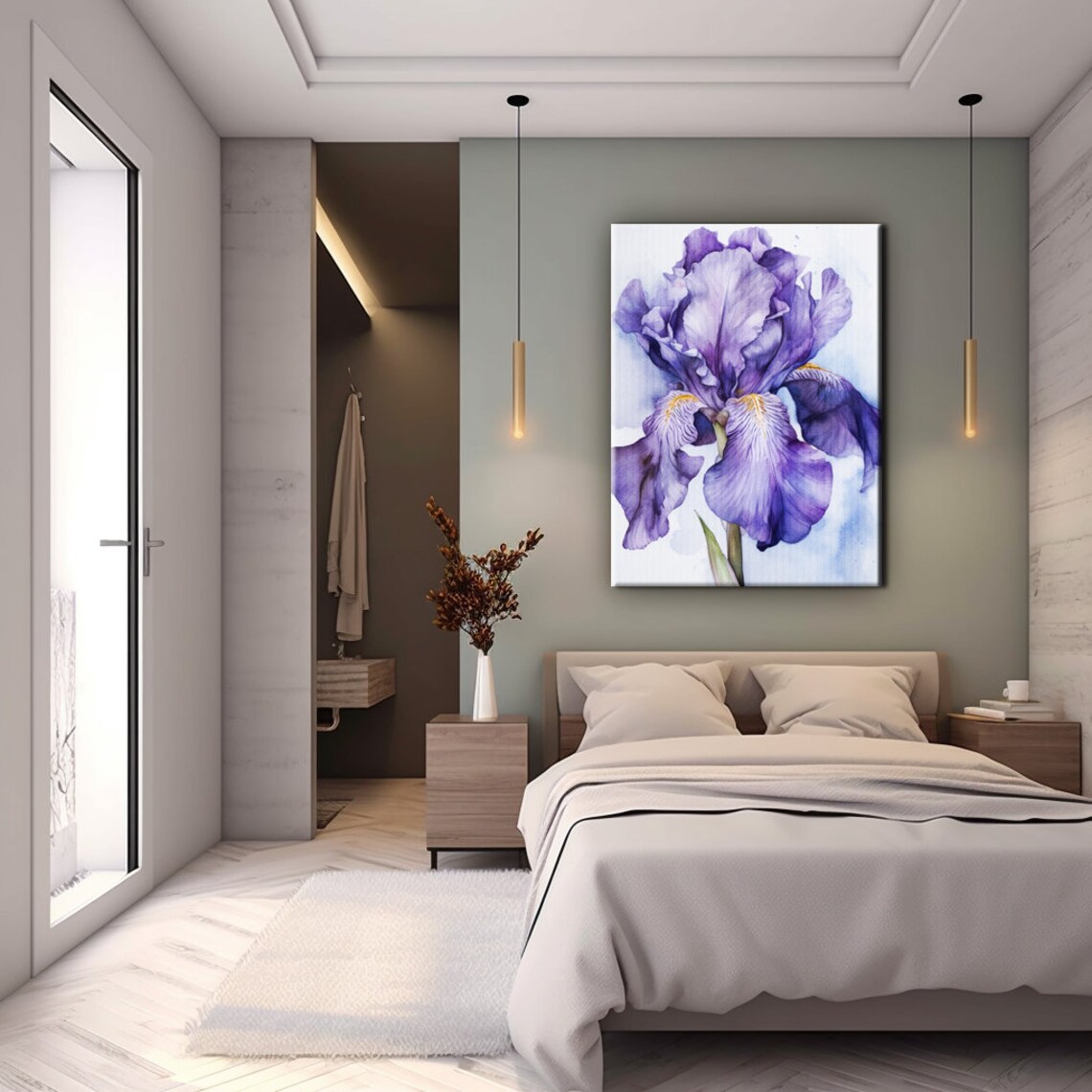 Iris Watercolor Painting, Realistic Wall Art Print - Image 2