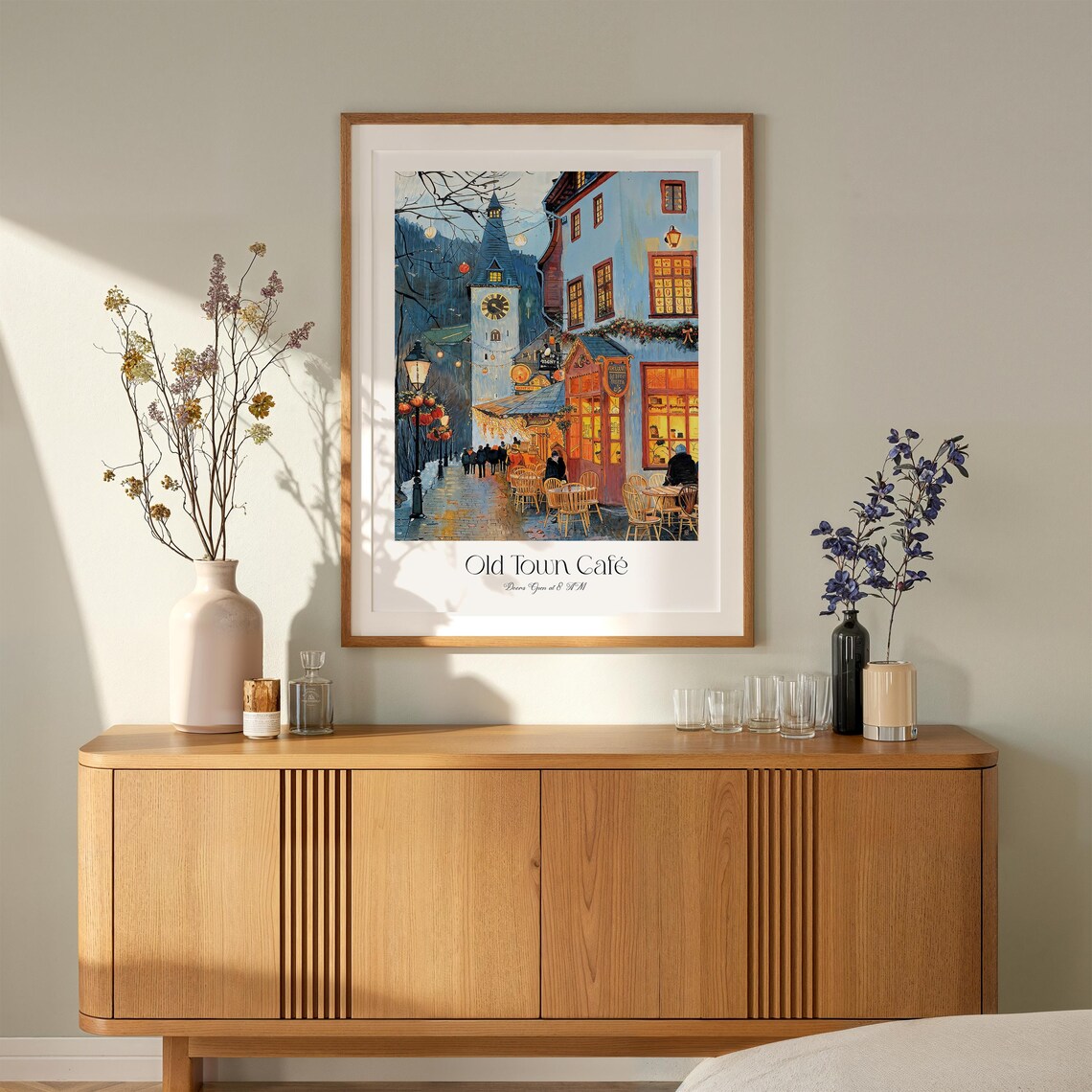 Old Town Cafe Evening Watercolor European Street Scene Art Print - Image 2
