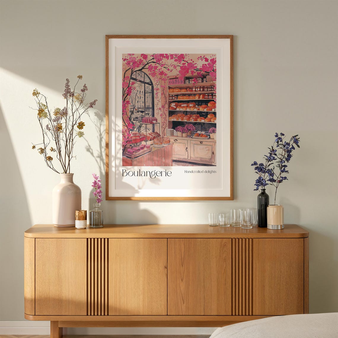 Pink French Boulangerie Bakery Watercolor Cherry Blossom Art Print - Image 2
