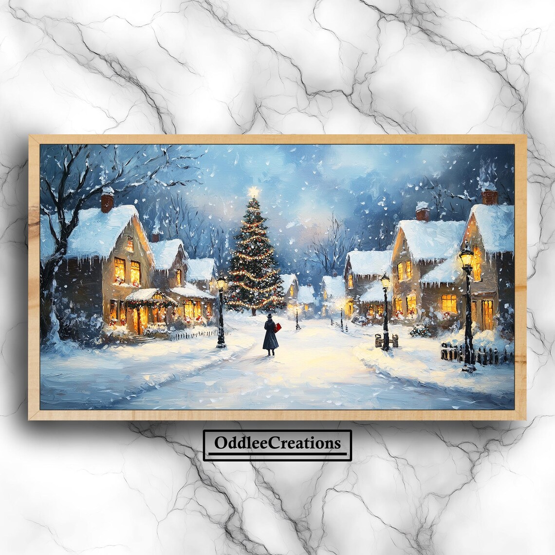Christmas Victorian Village Street Night Oil Painting Art Poster