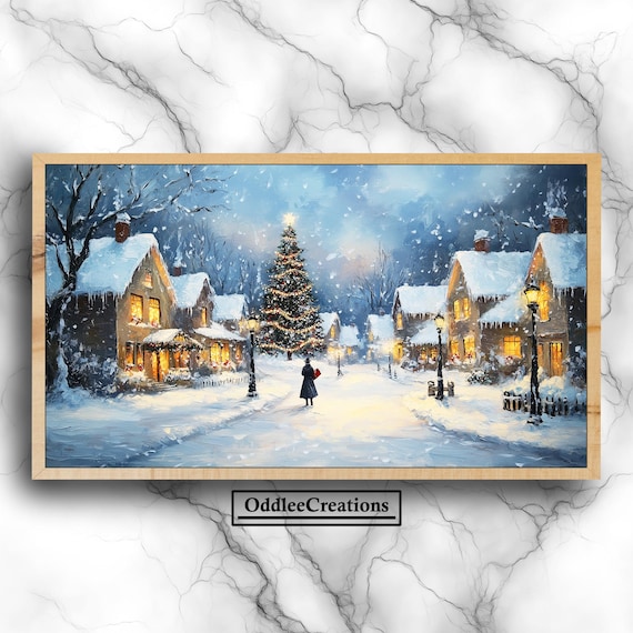 Christmas Victorian Village Street Night Oil Painting Art Poster