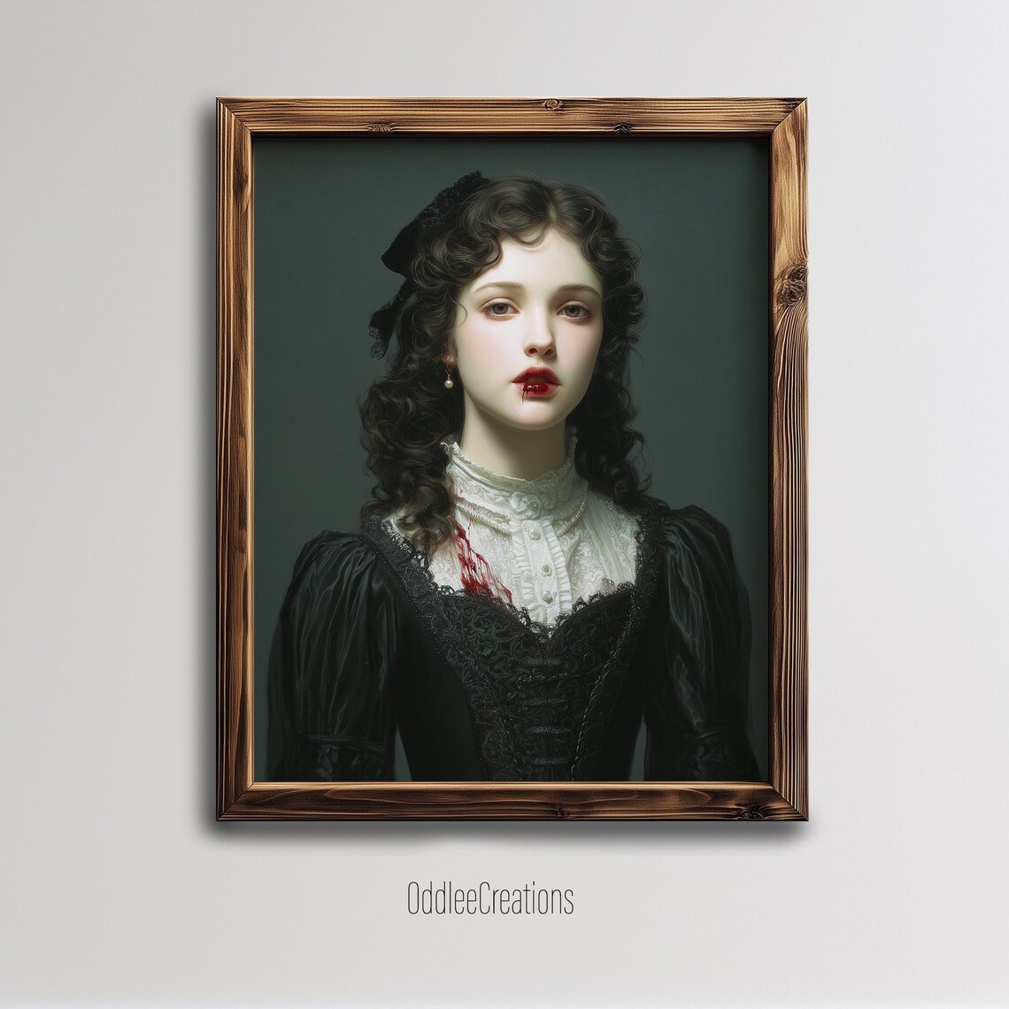 Vampire Lady in Victorian Lace Dark Gothic Fantasy Oil Painting Poster