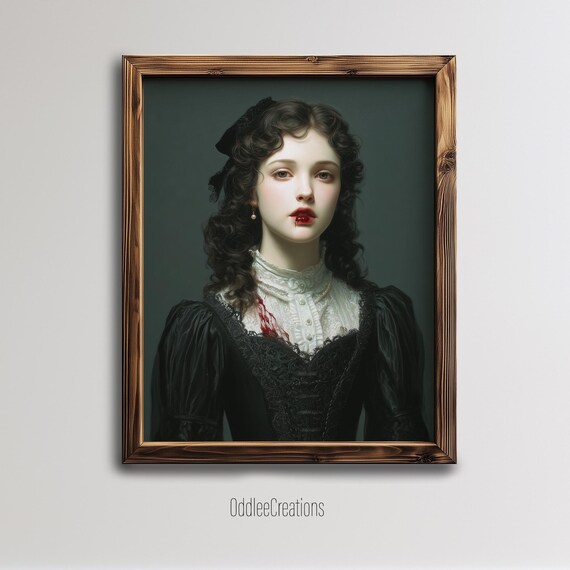Vampire Lady in Victorian Lace Dark Gothic Fantasy Oil Painting Poster