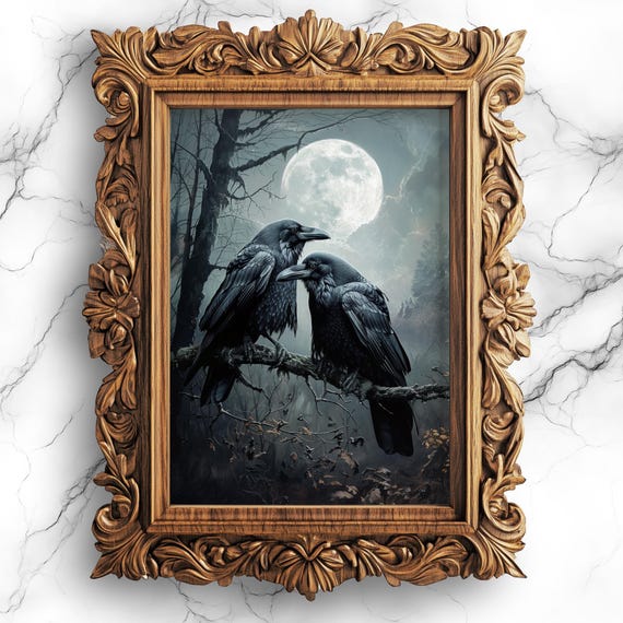 Moonlit Crows Gothic Bird Art Print