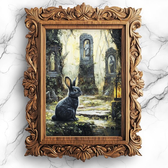 Black Bunny Ivy Ruins Poster Gothic Dark Academia Forest Glow Art
