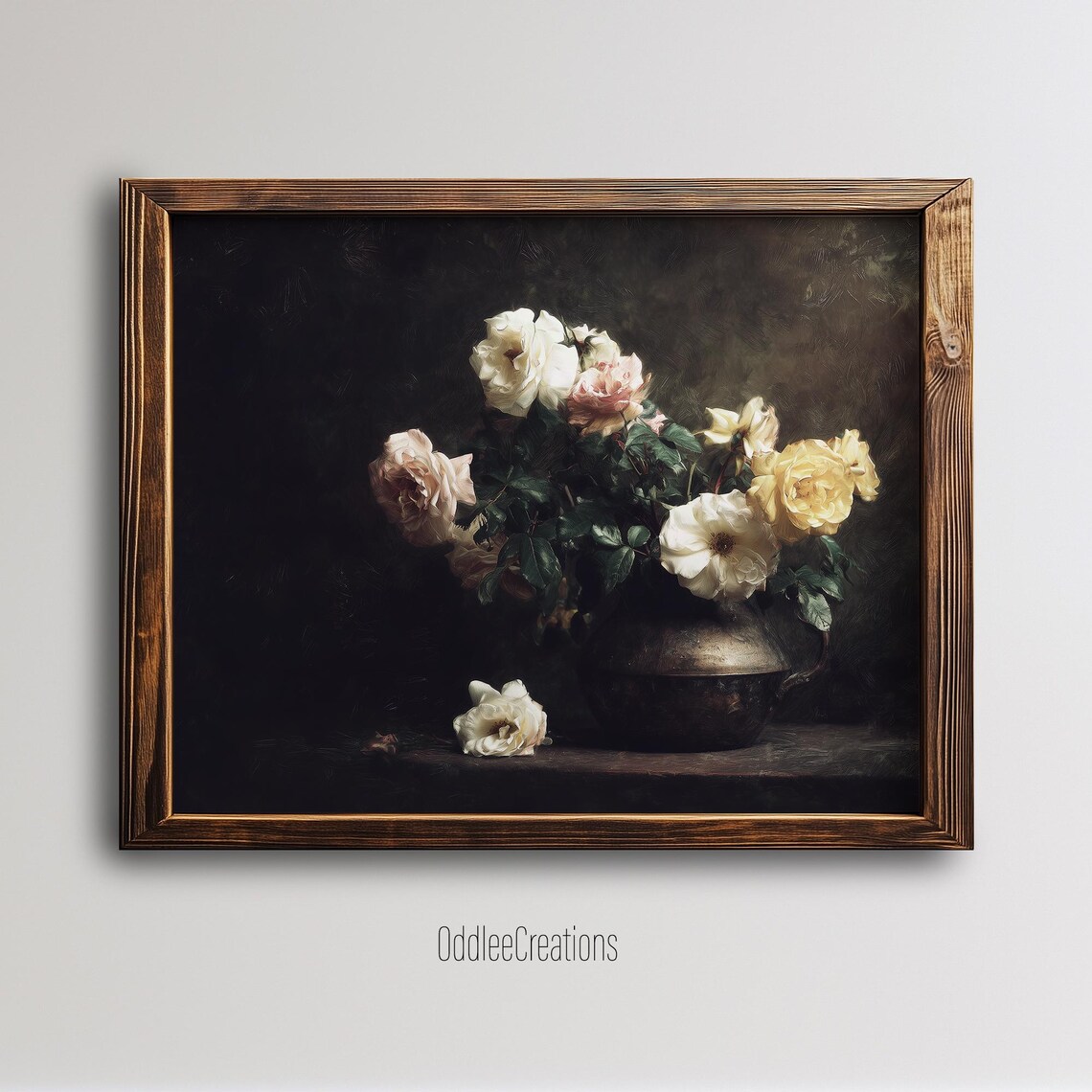 Vintage Cream Rose Bouquet Dark Moody Floral Still Life Poster