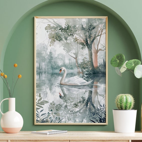Majestic Swan Vintage Bird Poster, Forestcore Decor