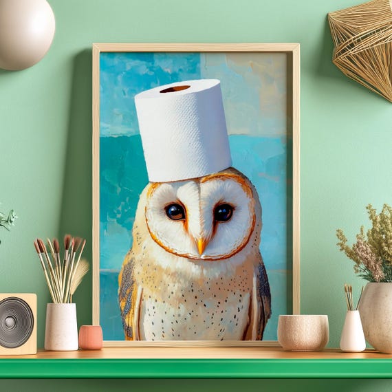 Bathroom Owl Print, Barn Owl Portrait Wall Art