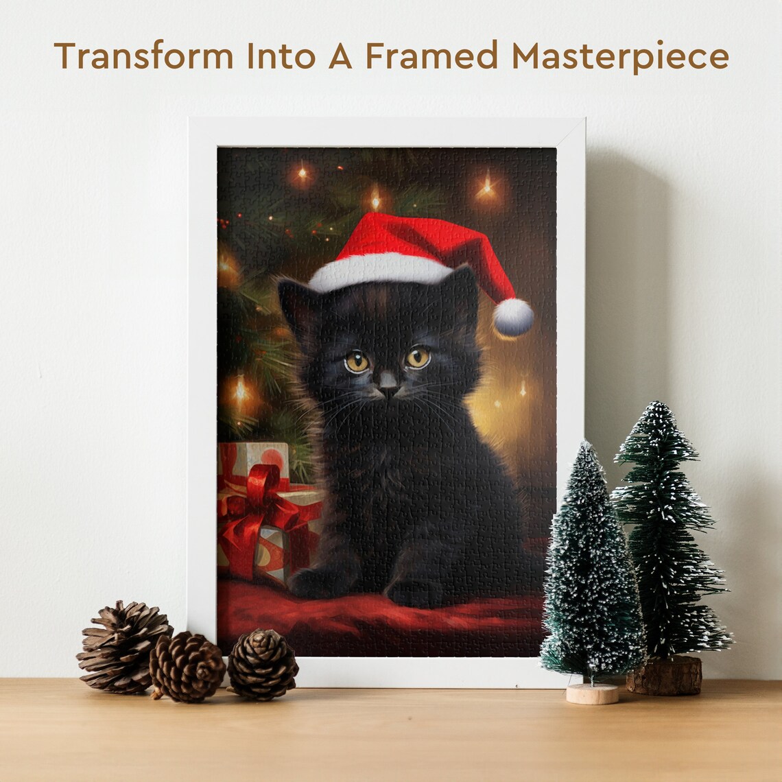 Santa Hat Black Cat Christmas Family Poster Print - Image 2
