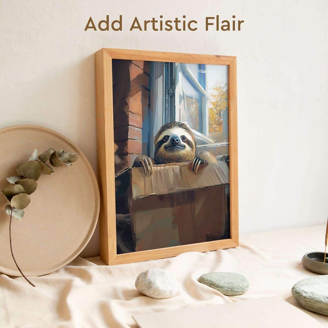 Smiling Sloth Peeking Out of a Cardboard Box Window Scene Poster - Image 2
