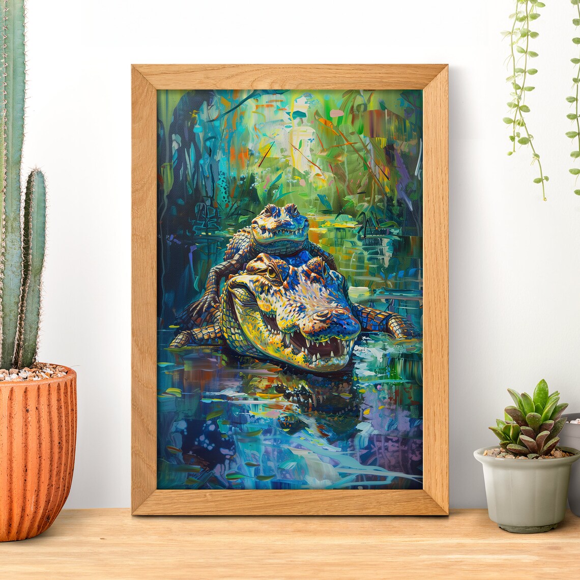 Crocodile Family Vintage Nature Poster Print, Nursery Decor