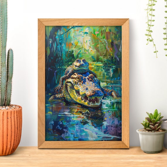 Crocodile Family Vintage Nature Poster Print, Nursery Decor