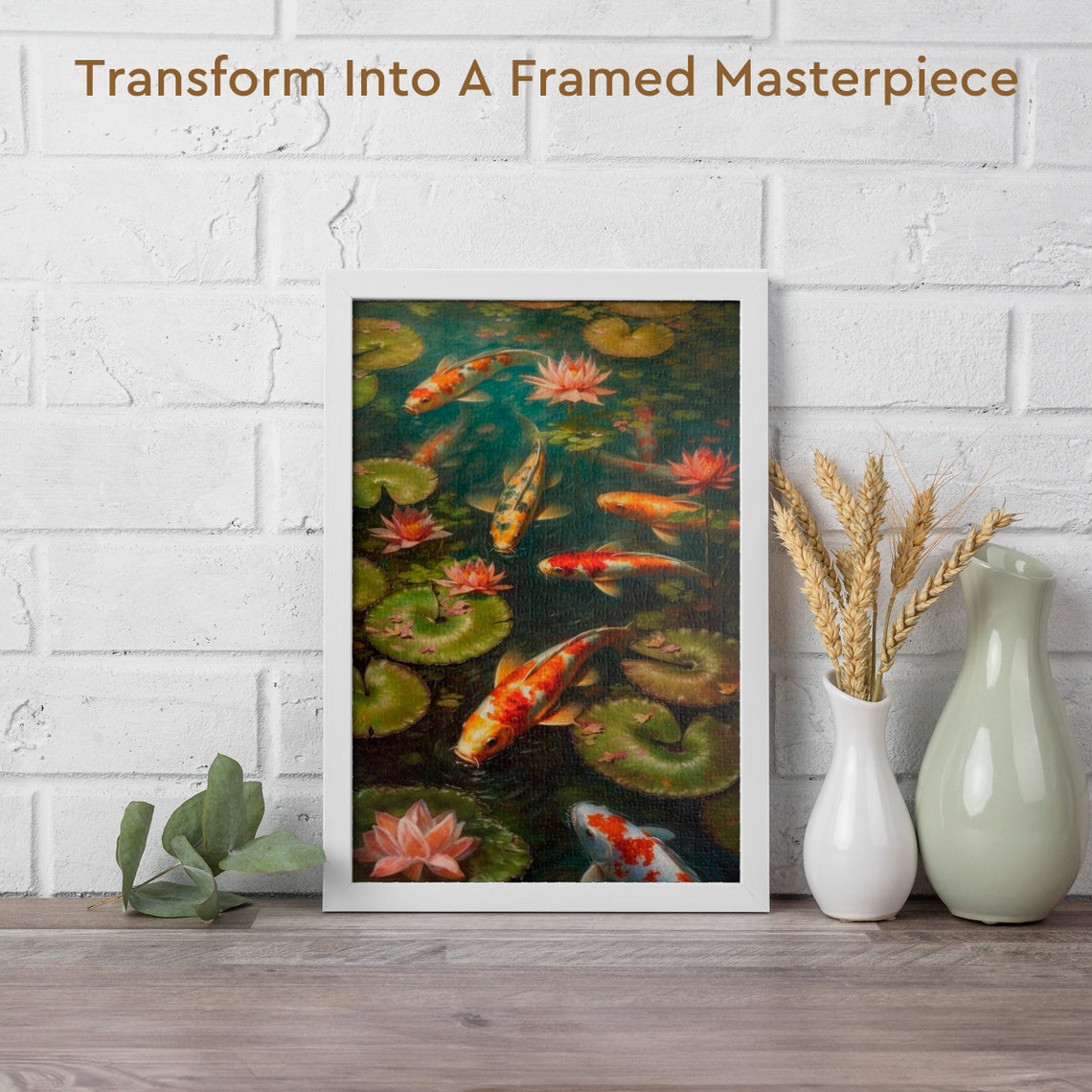 Japanese Koi Fish Jigsaw Puzzle 1102525201014 Pcs Kids Adults Puzzle Zen Garden Wall Decor Family Activity Water Lily Pond Wall Art - Image 2