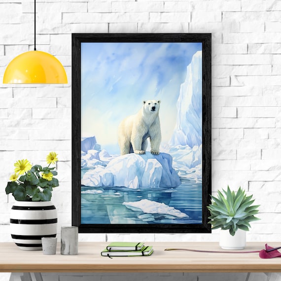 Polar Bear Standing on a Melting Arctic Iceberg Watercolor Poster